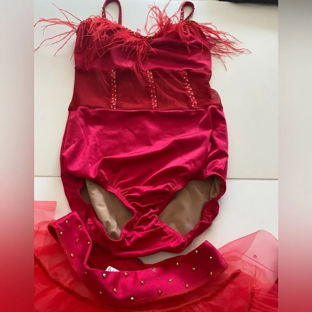 Kelle solo dance costume red sassy jazz feather FASHION FLOCK 5402 4389 SA